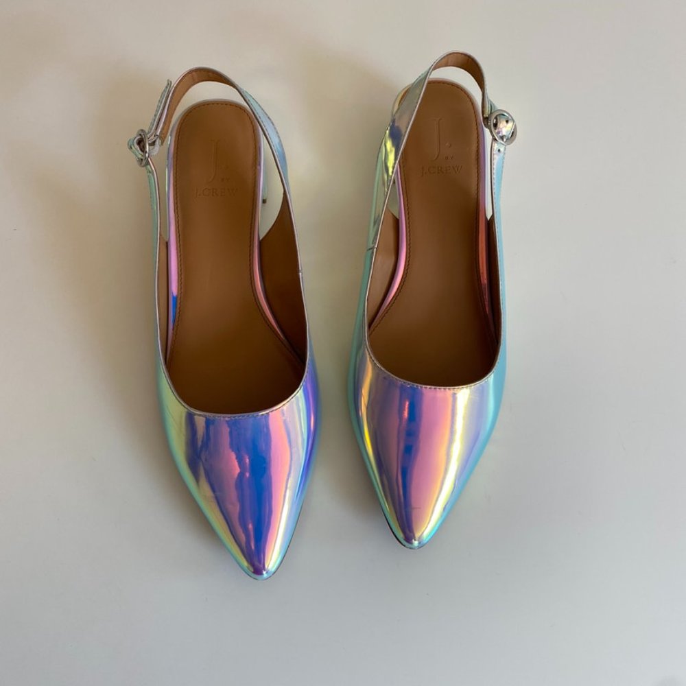 J Crew Holographic Slingback Block Heels